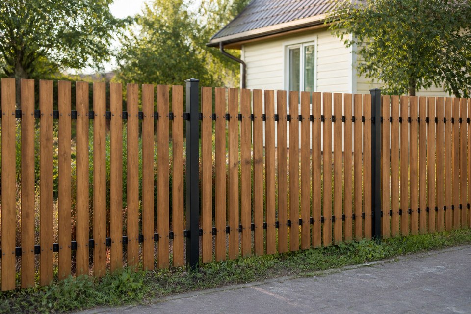 Деревянный штакетник на металлическом каркасе